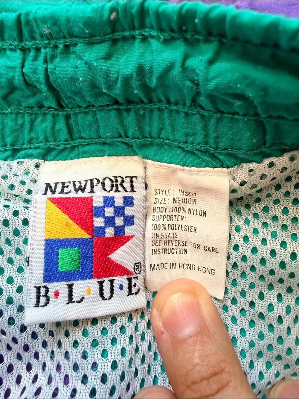 Teal and Purple Athletic Shorts with Diagonal Colorblock Size Medium